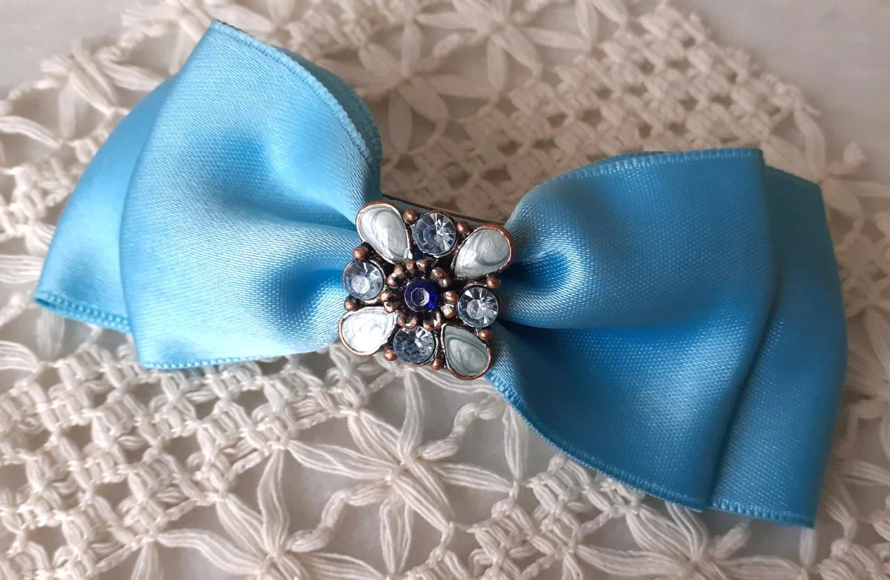 hair clip vintage bow blue with rhinestones alice in wonderland – photo 2